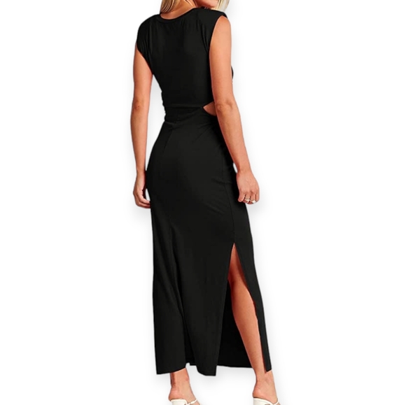 Side Cutout Padded Shoulder Maxi Dress - Picture 2 of 3